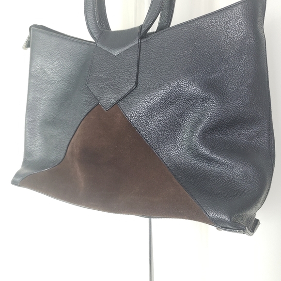 Tiffany & Fred Paris black pebbled leather brown suede handbag - Picture 4 of 10